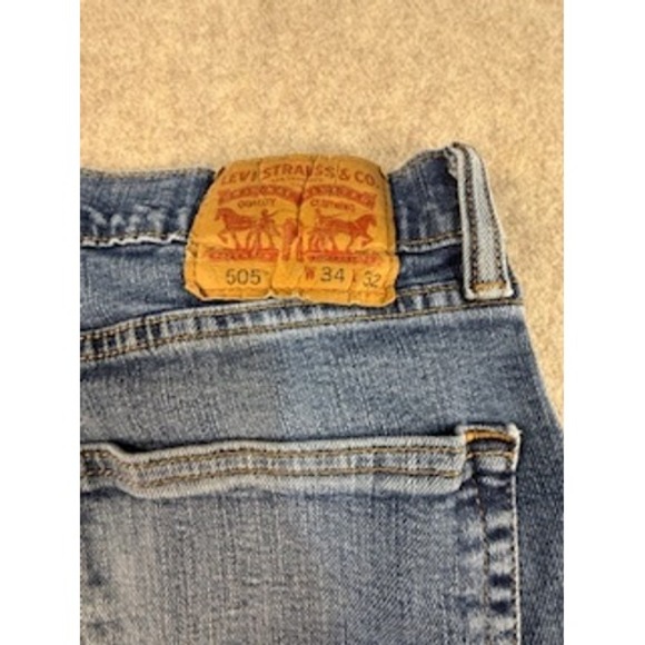 Levis 505 Regular Fit Straight Leg Mens Jeans Blue Denim W34 L32 - Picture 6 of 6